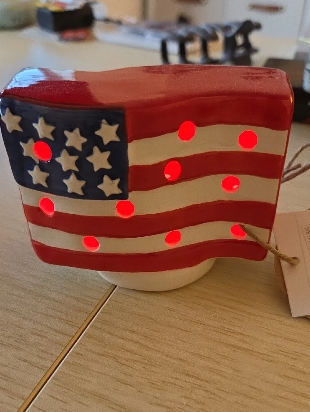 Hallmark Mud Pie American Flag Lantern (Red & Blue Light) - Picture 2 of 5